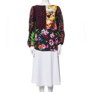 Dolce & Gabbana Floral Silk Bateau Neck Blouse